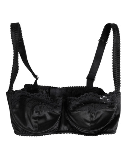 Black Silk Underwired Balconette Bra Underwear