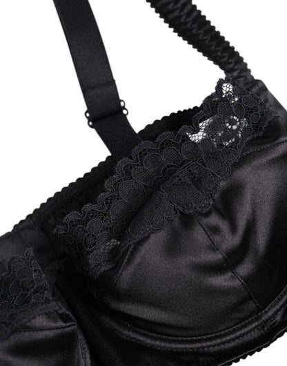 Black Silk Underwired Balconette Bra Underwear