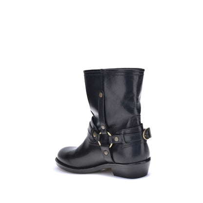 Black Calf Leather Bos Taurus Ankle Boots