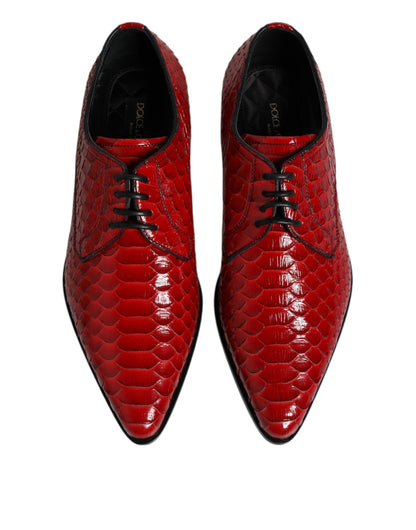 Red Exotic Leather Lace Up Dress Derby Shoes