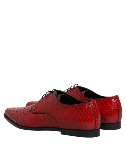 Red Exotic Leather Lace Up Dress Derby Shoes