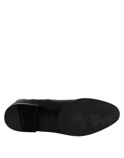 Black Leather Flats Logo Short Boots Shoes