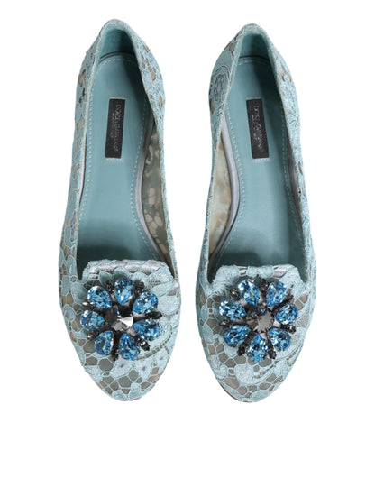 Blue Lace Crystal Ballet Flats Loafers Shoes
