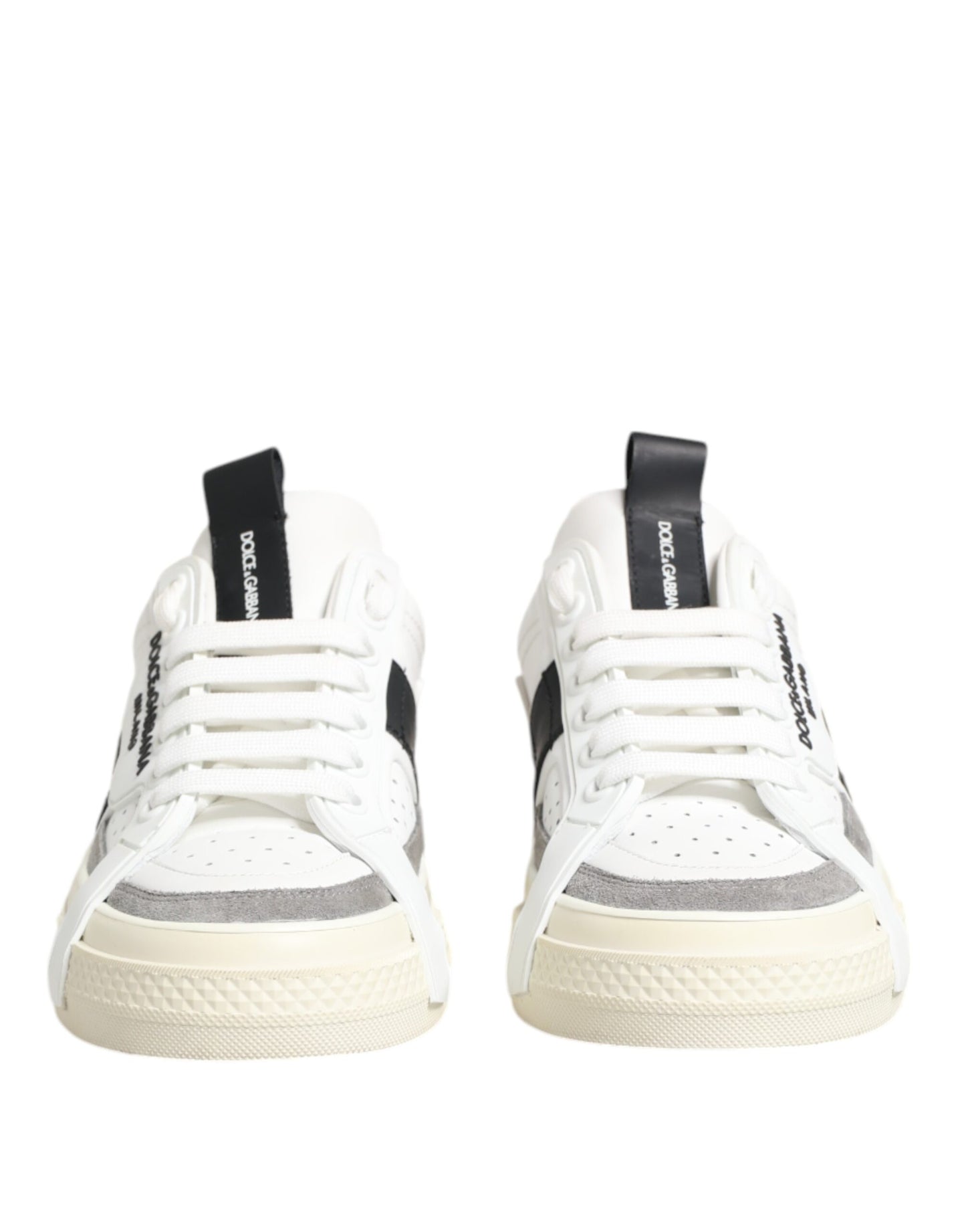 White Black Leather Low Top Sneakers Shoes