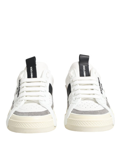 White Black Leather Low Top Sneakers Shoes
