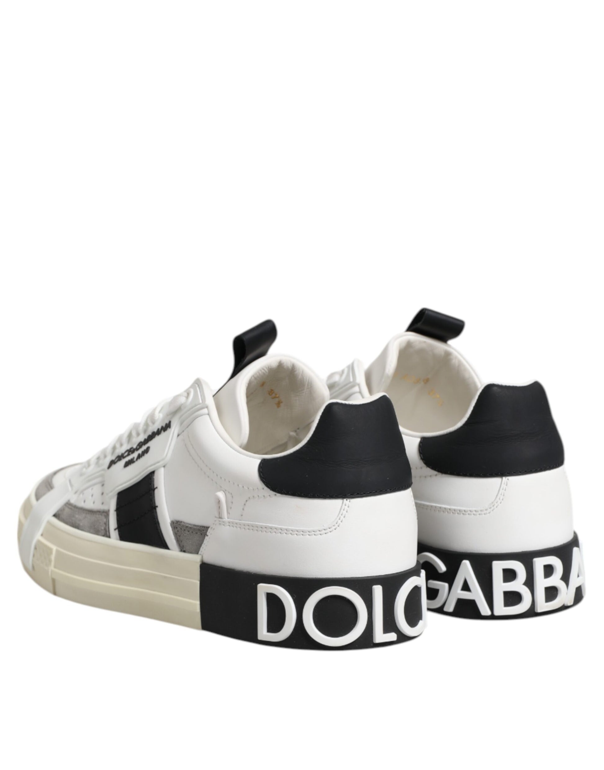 White Black Leather Low Top Sneakers Shoes
