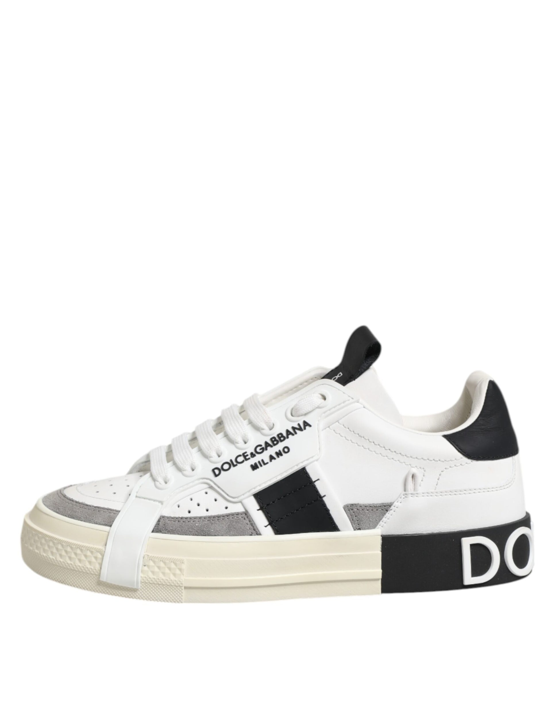 White Black Leather Low Top Sneakers Shoes