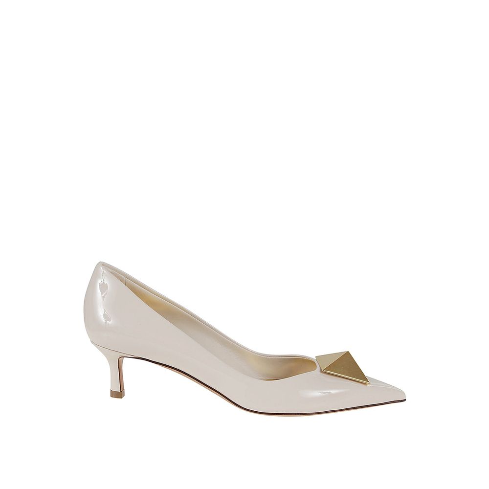 White Leather Mid Heel Pumps