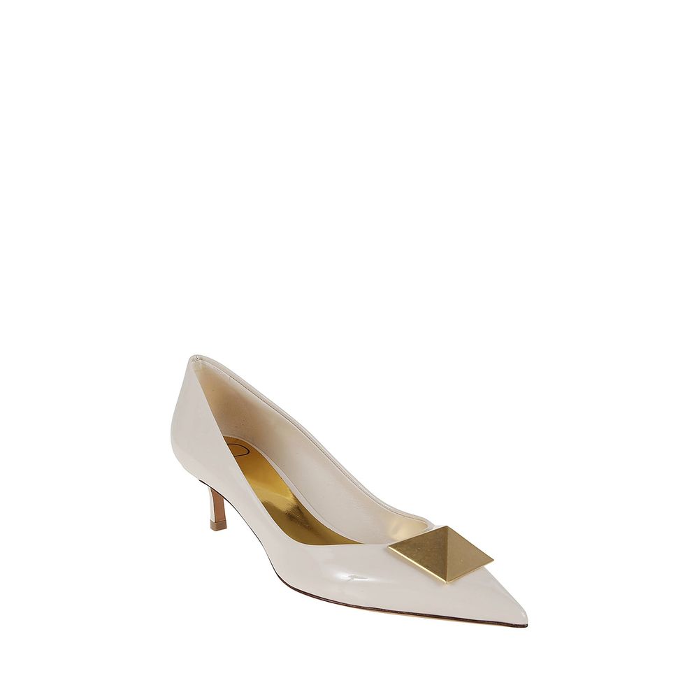 White Leather Mid Heel Pumps