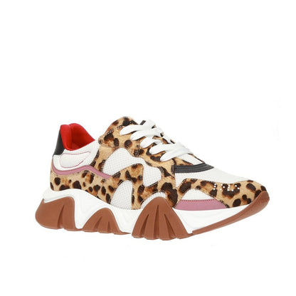 Beige Leather Chunky Sneakers