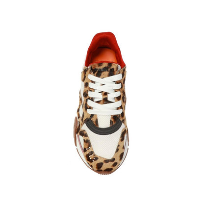 Beige Leather Chunky Sneakers