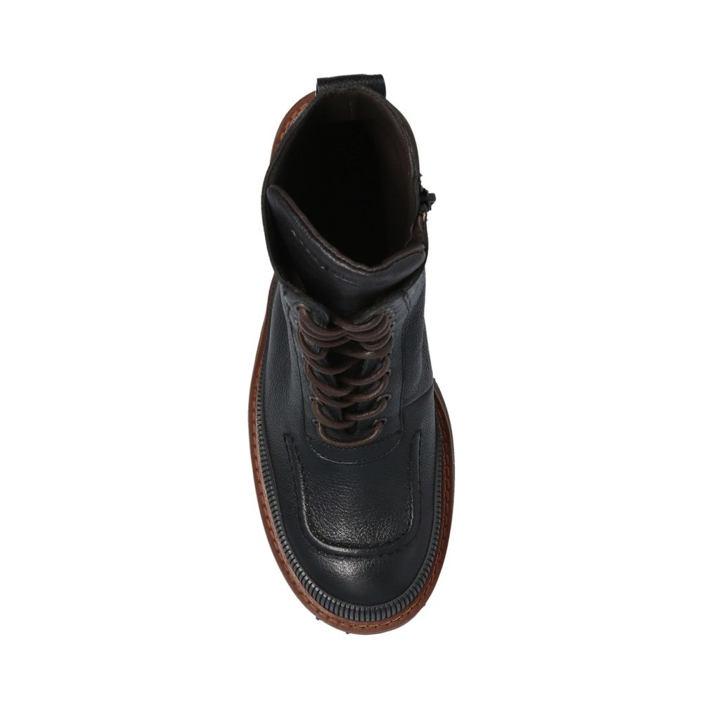 Black Calfskin Lace-Up Boots