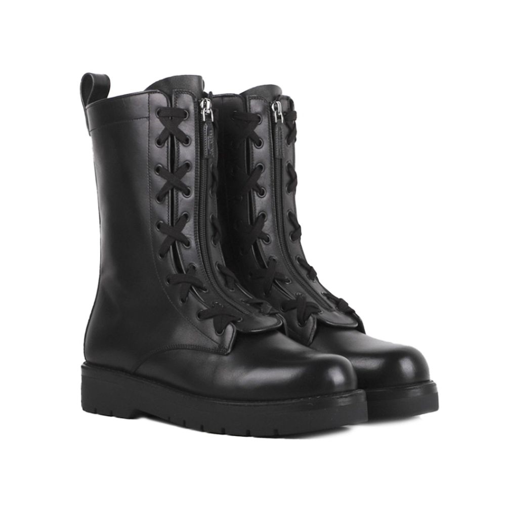 Black Calfskin Lace-Up Boots