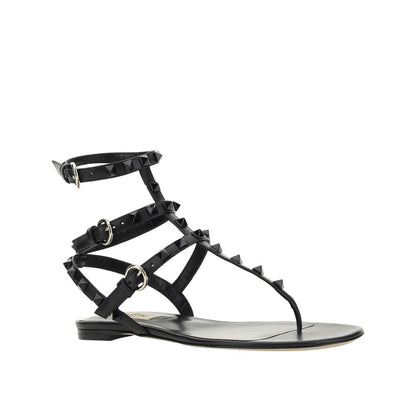 Black Calfskin Flat Sandals