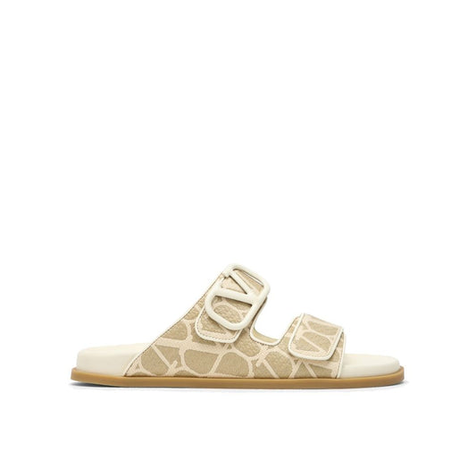 Bicolor Fabric Strap-On Sandals
