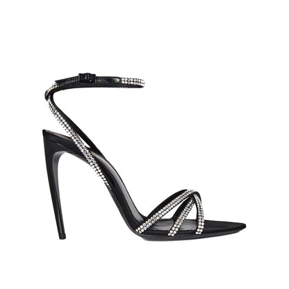 Black Silk Stiletto Heel Sandals