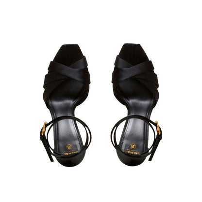Black Silk Platform Sandals