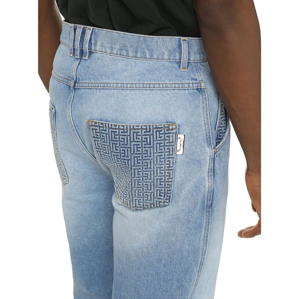 Blue Cotton Cropped Jeans