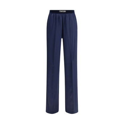 Blue Elastane Casual Pants