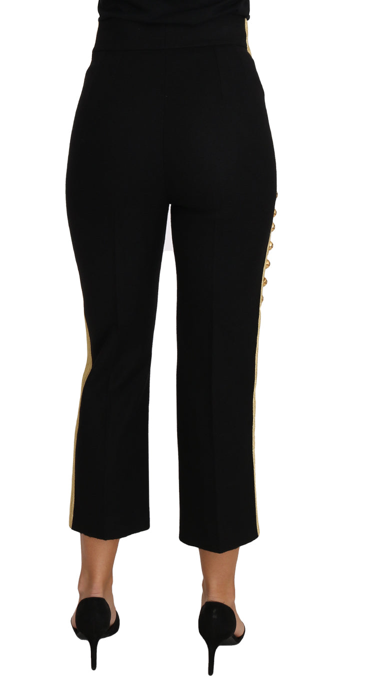 Elegant Black Military Embellished Pants