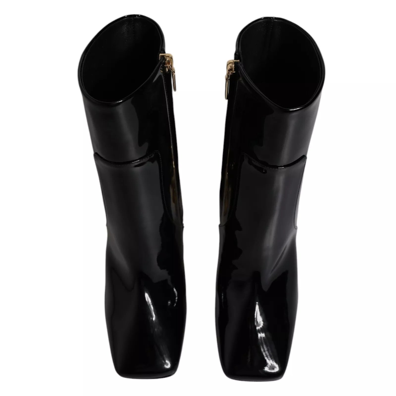 Black Jackie Leather Mid Calf Boots Shoes
