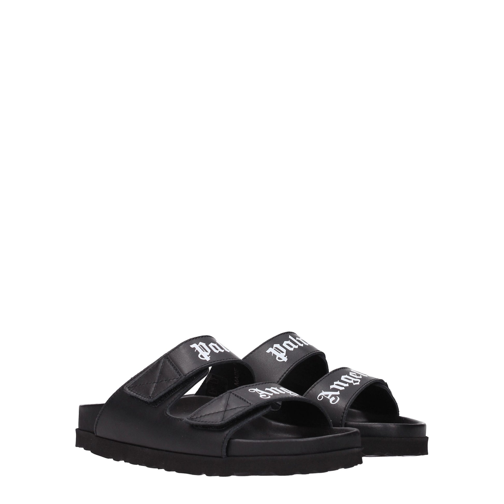 Black Leather Slippers Sandals