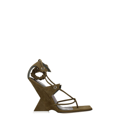 Green Leather Flip-Flop Sandals