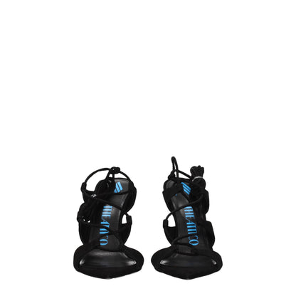 Black Leather Stiletto Heel Sandals