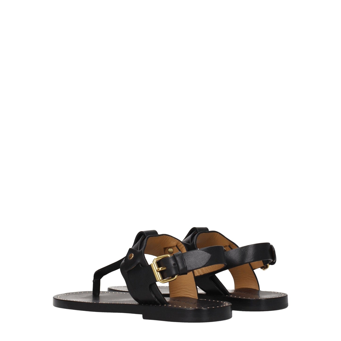 Black Leather Flip-Flop Sandals