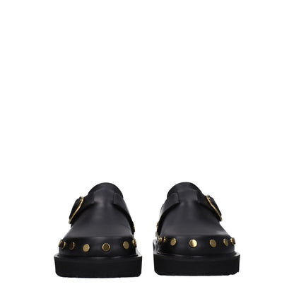 Black Leather Slippers