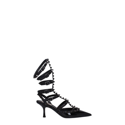 Black Leather Stiletto Heel Sandals