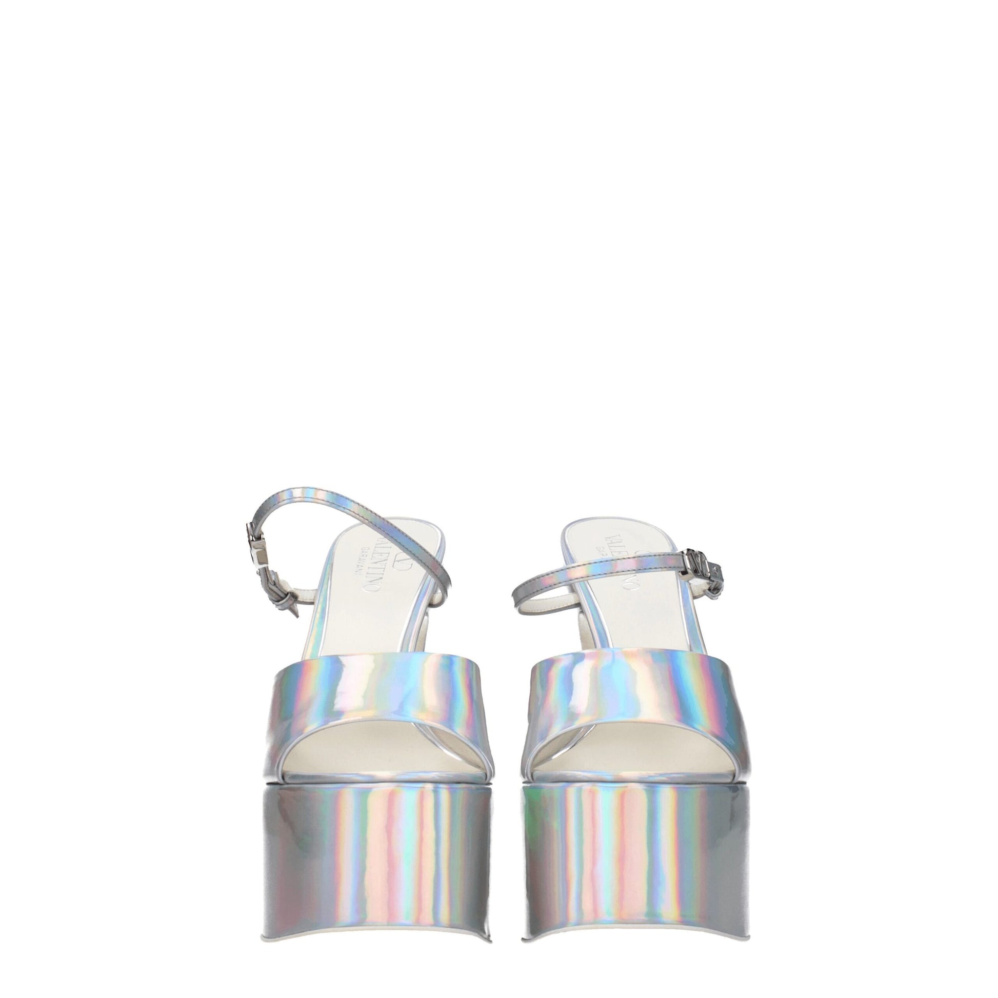 Gray Leather Platform Sandals