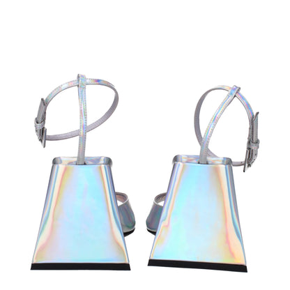 Gray Leather Platform Sandals