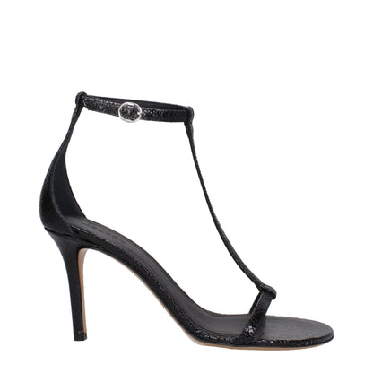 Black Leather Stiletto Heel Sandals