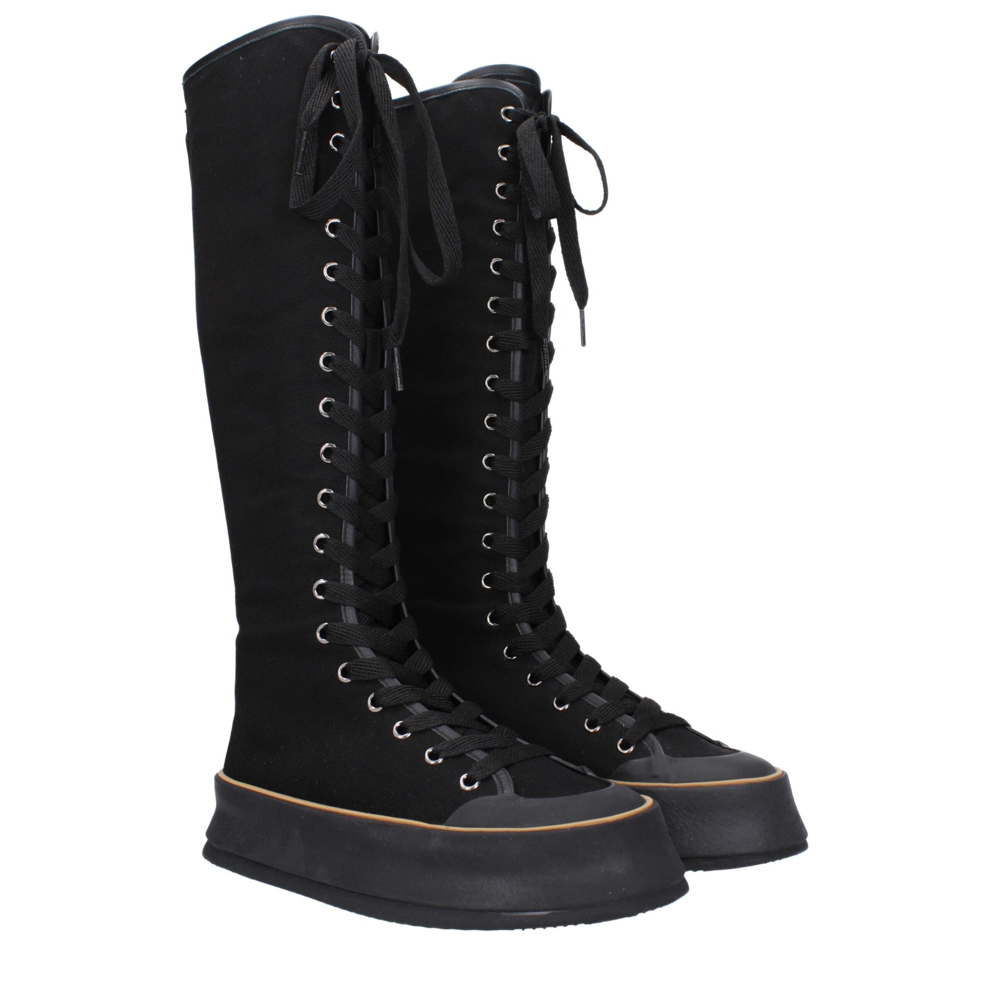 Black Fabric Lace-Up Boots