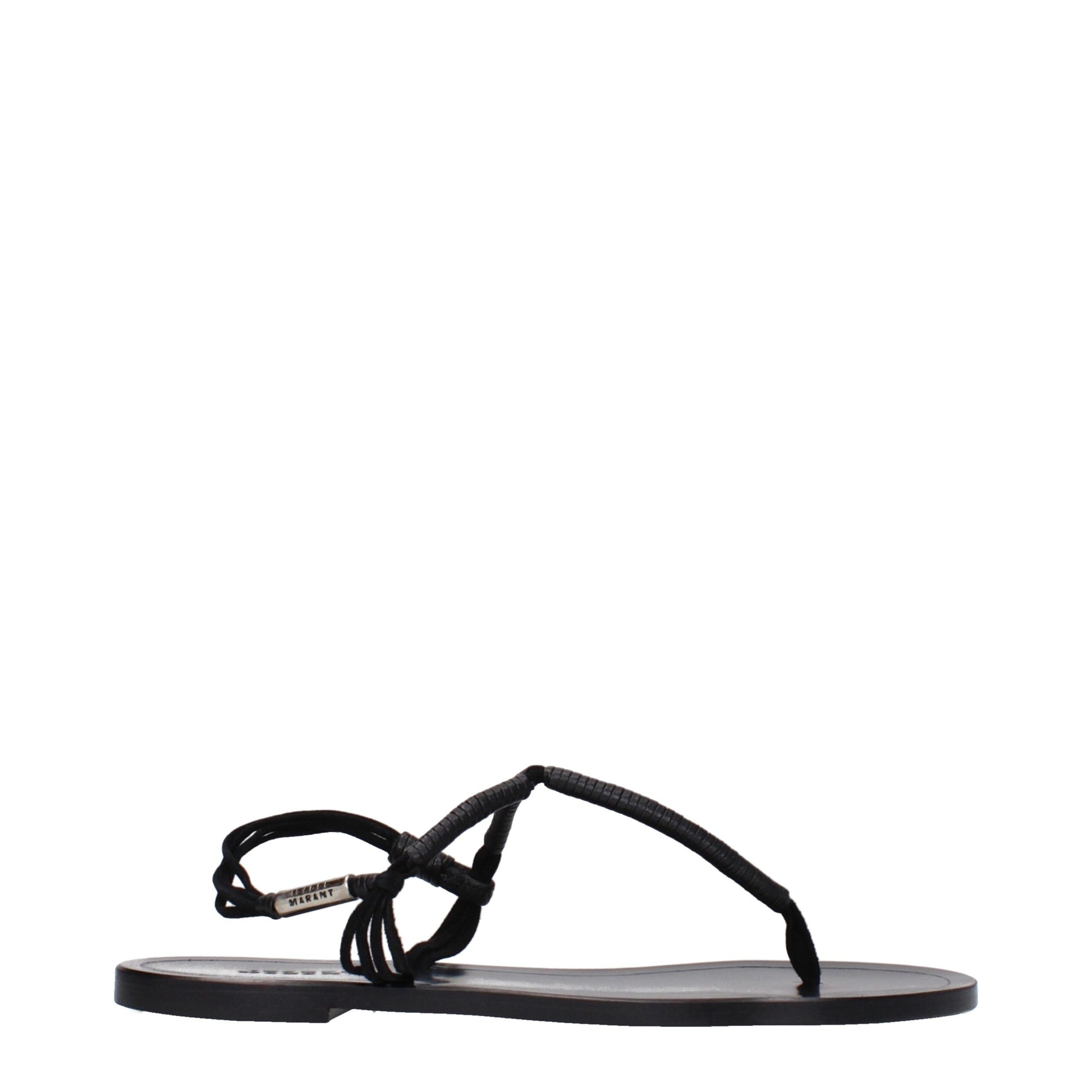 Black Leather Flip-Flop Sandals