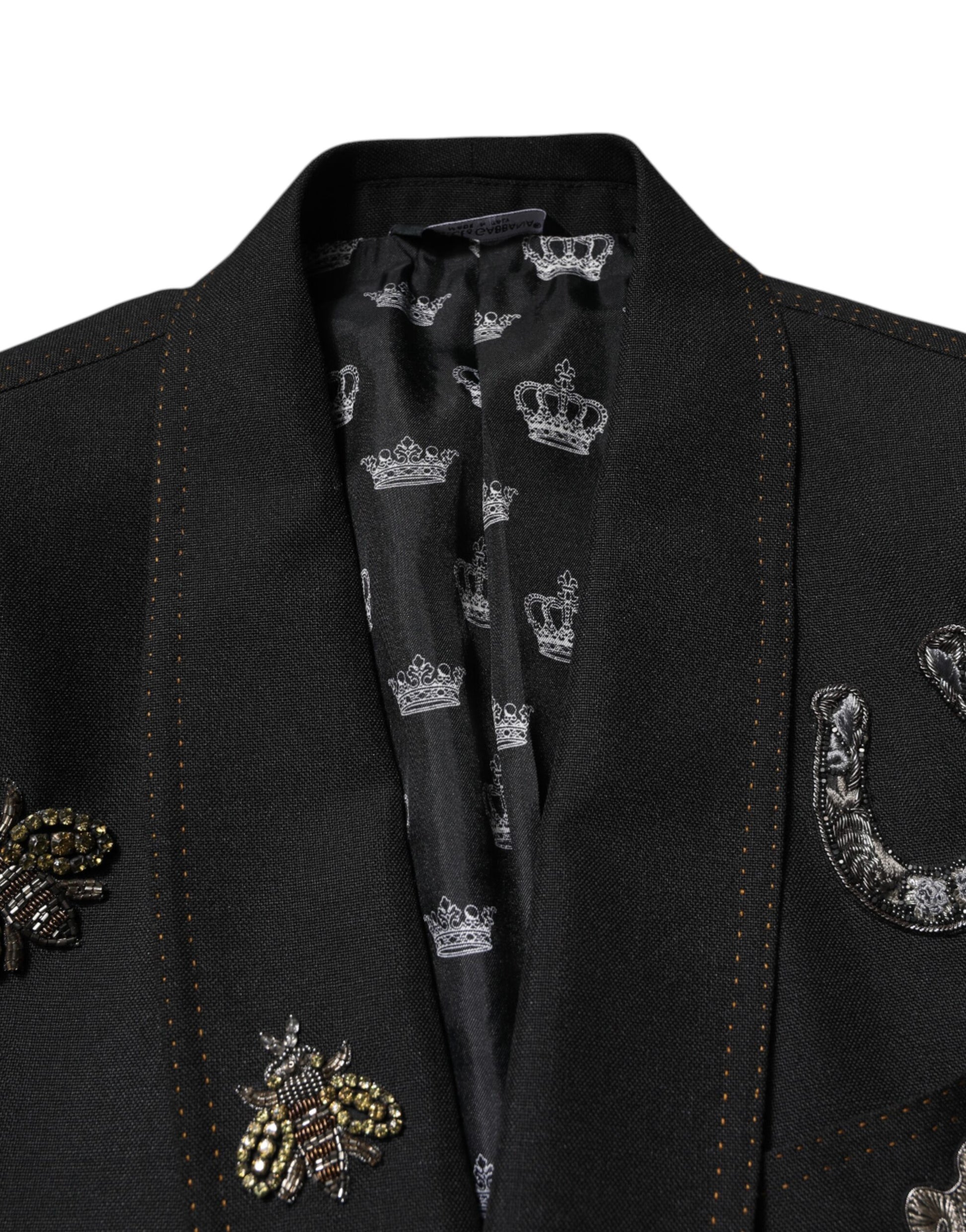 Black Bee Crown Embellished Suit Coat Blazer