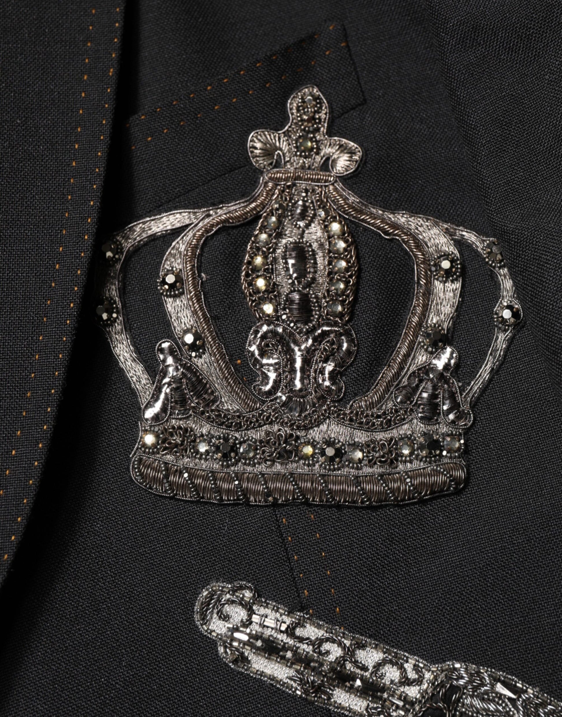 Black Bee Crown Embellished Suit Coat Blazer