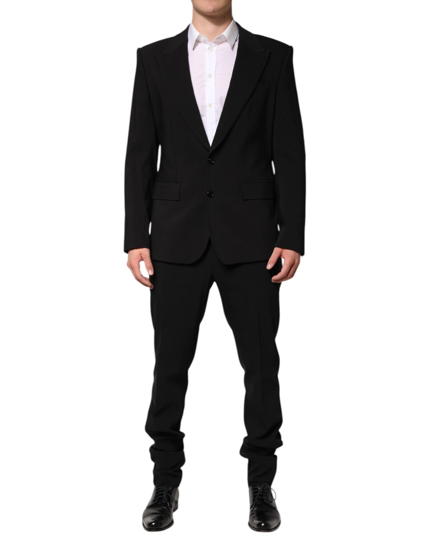Black Cotton Single Breasted 2 Piece Suit