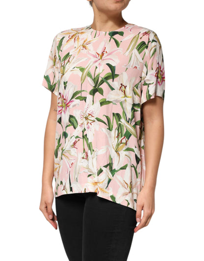 Pink Lily Printed Round Neck Blouse Top