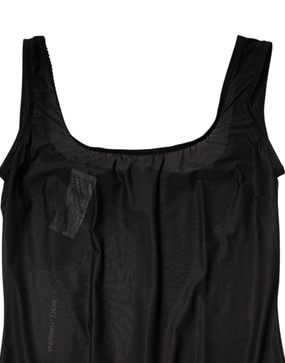 Black Nylon Sleeveless Round Neck Tank Top