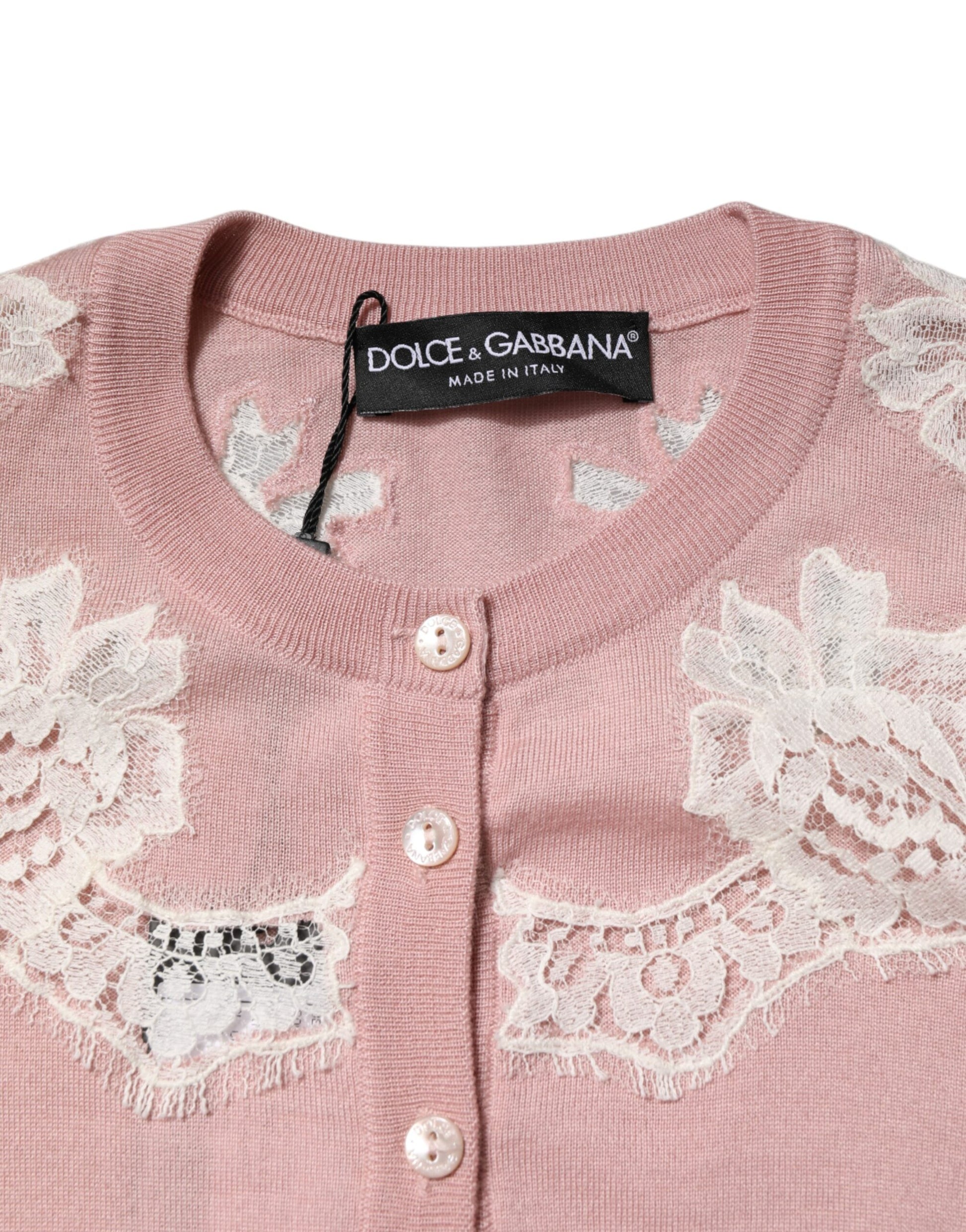 Pink Floral Lace Detailing Cardigan Sweater