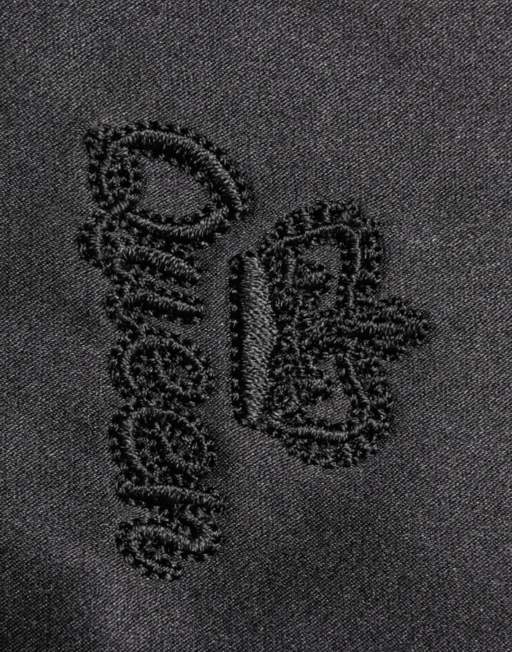 Black Silk Ascot Collared Button Blouse Top