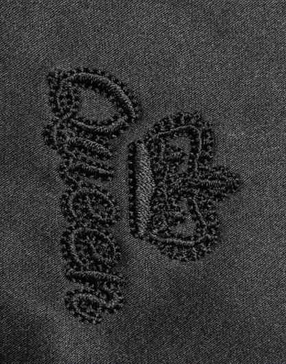 Black Silk Ascot Collared Button Blouse Top