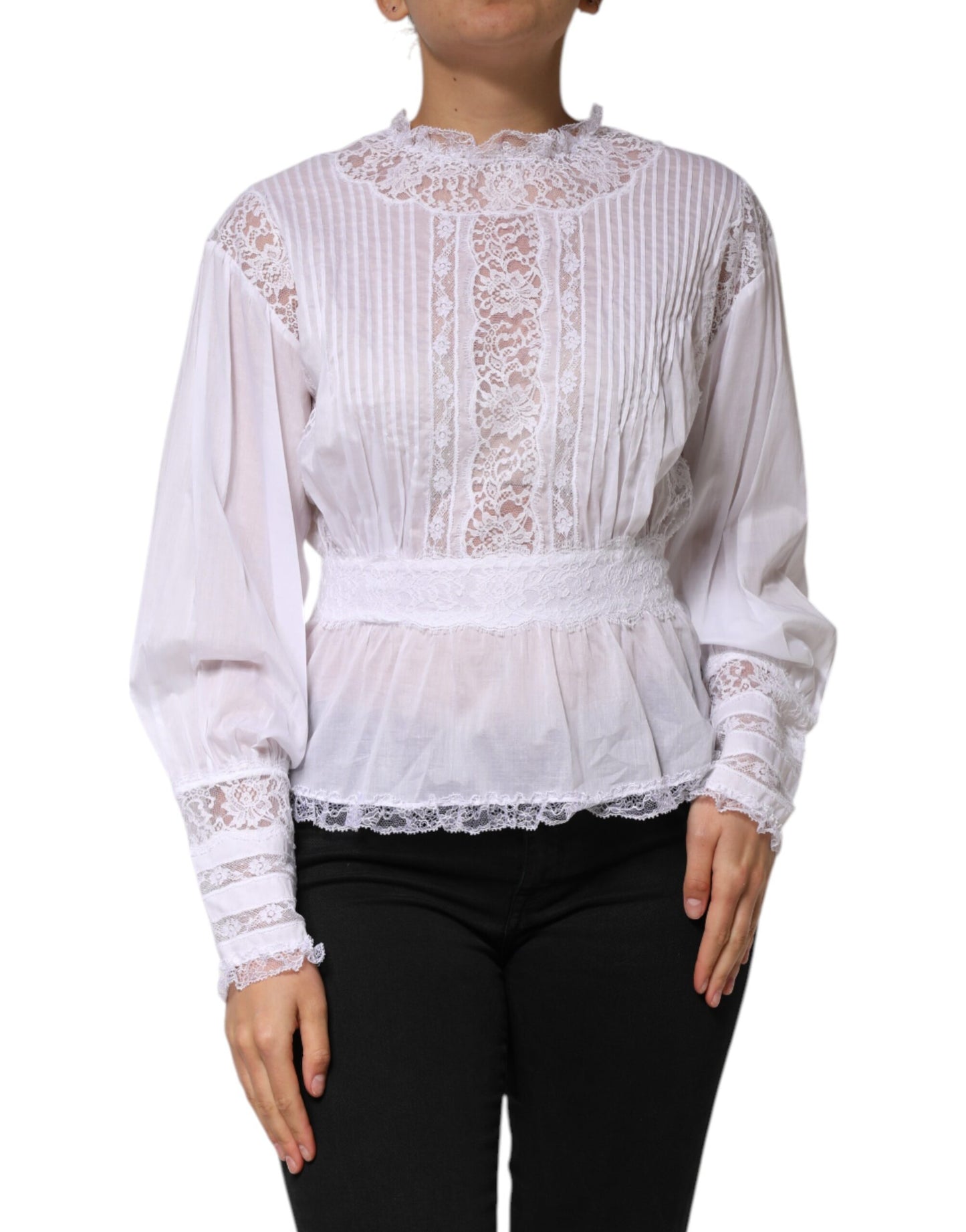 White Cotton Floral Lace Long Sleeves Top