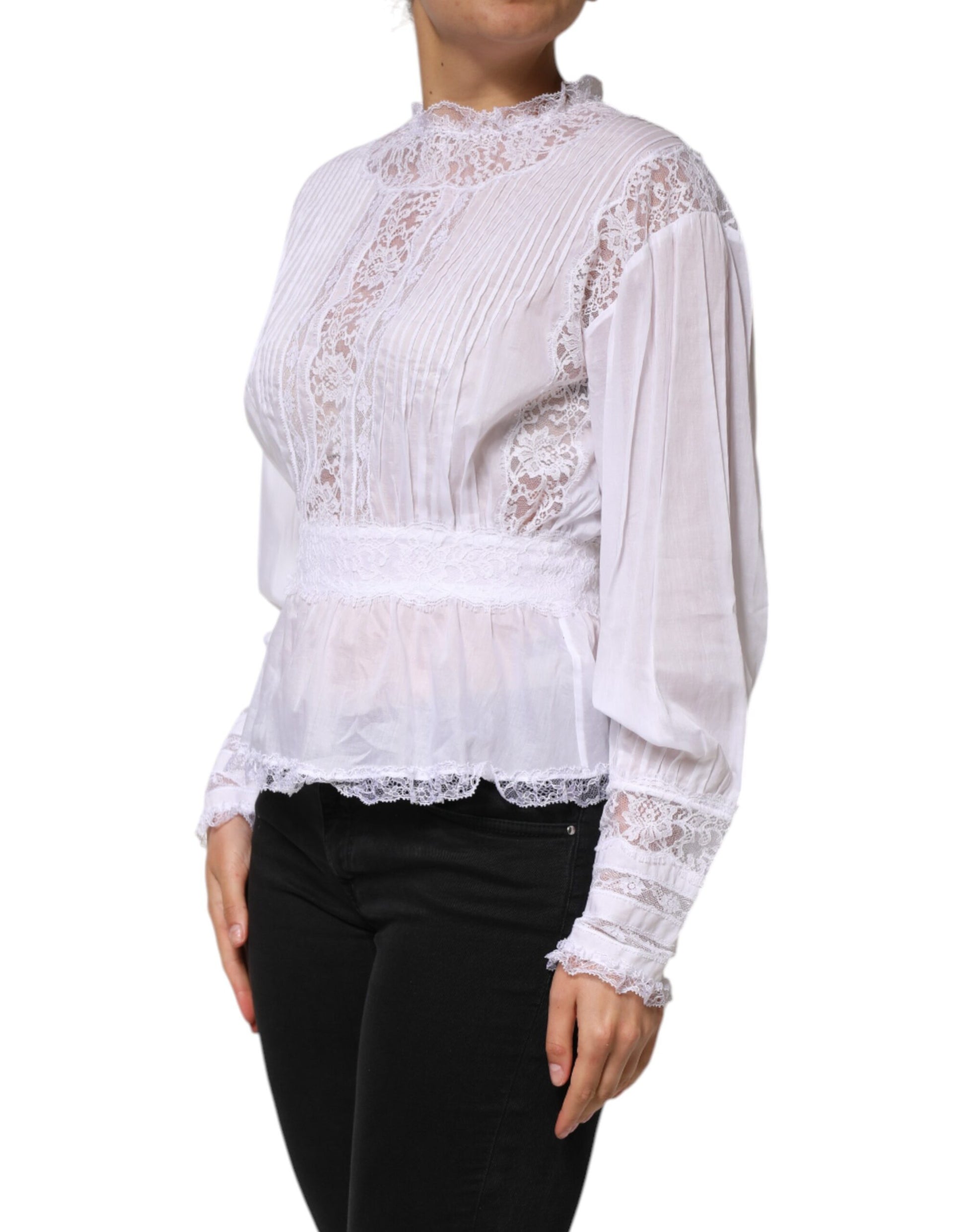 White Cotton Floral Lace Long Sleeves Top