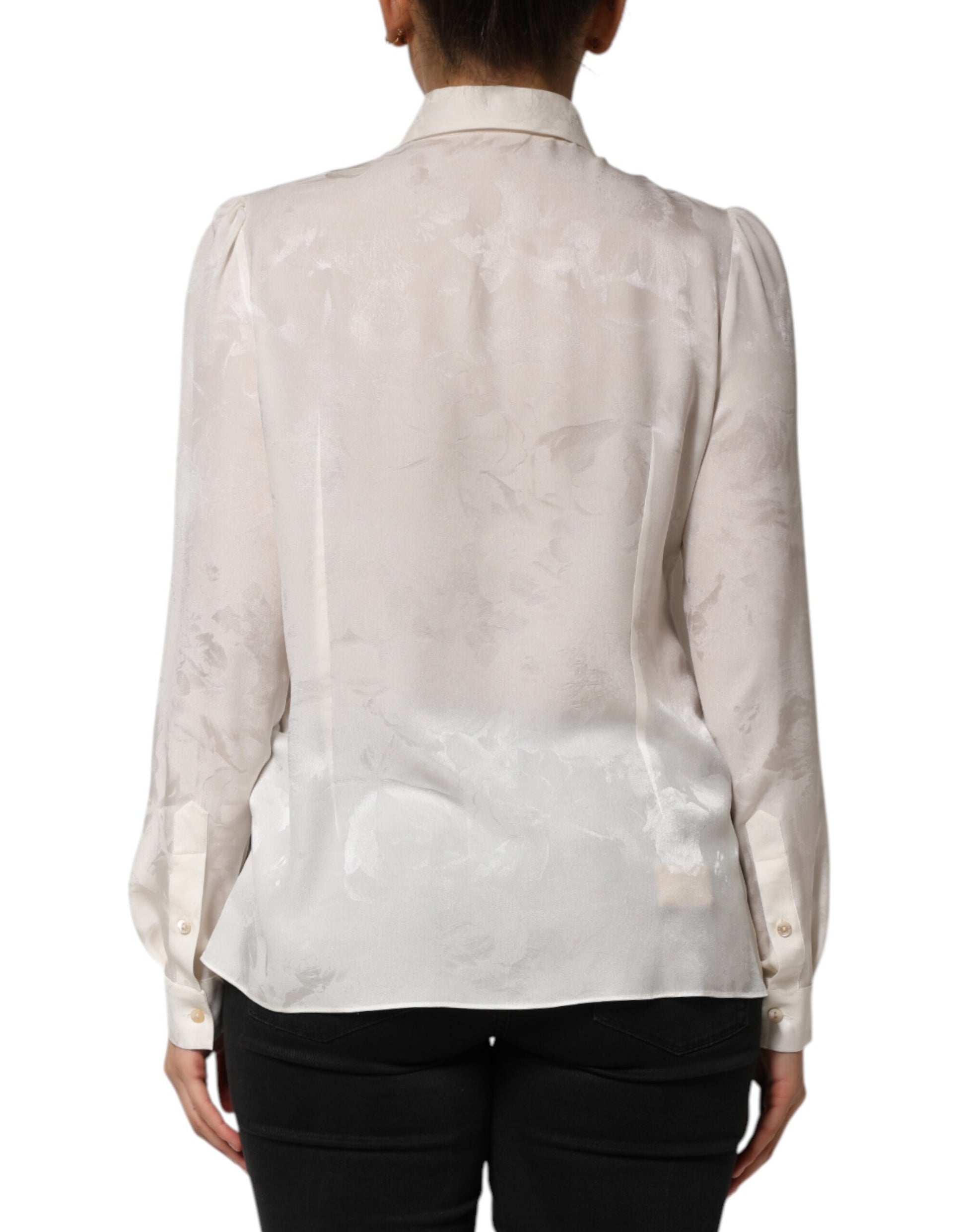 White Silk Long Sleeves Collared Shirt Top