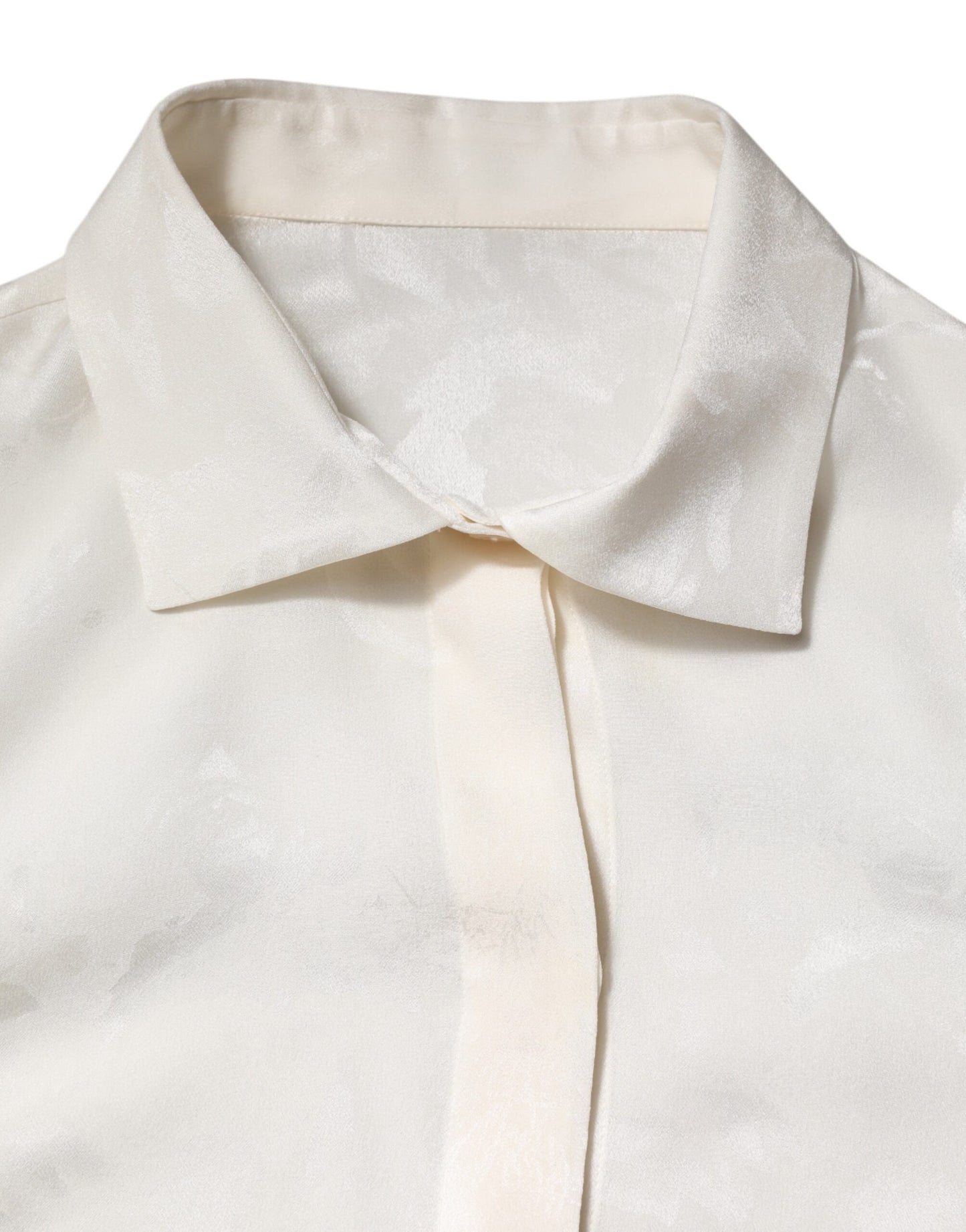 White Silk Long Sleeves Collared Shirt Top