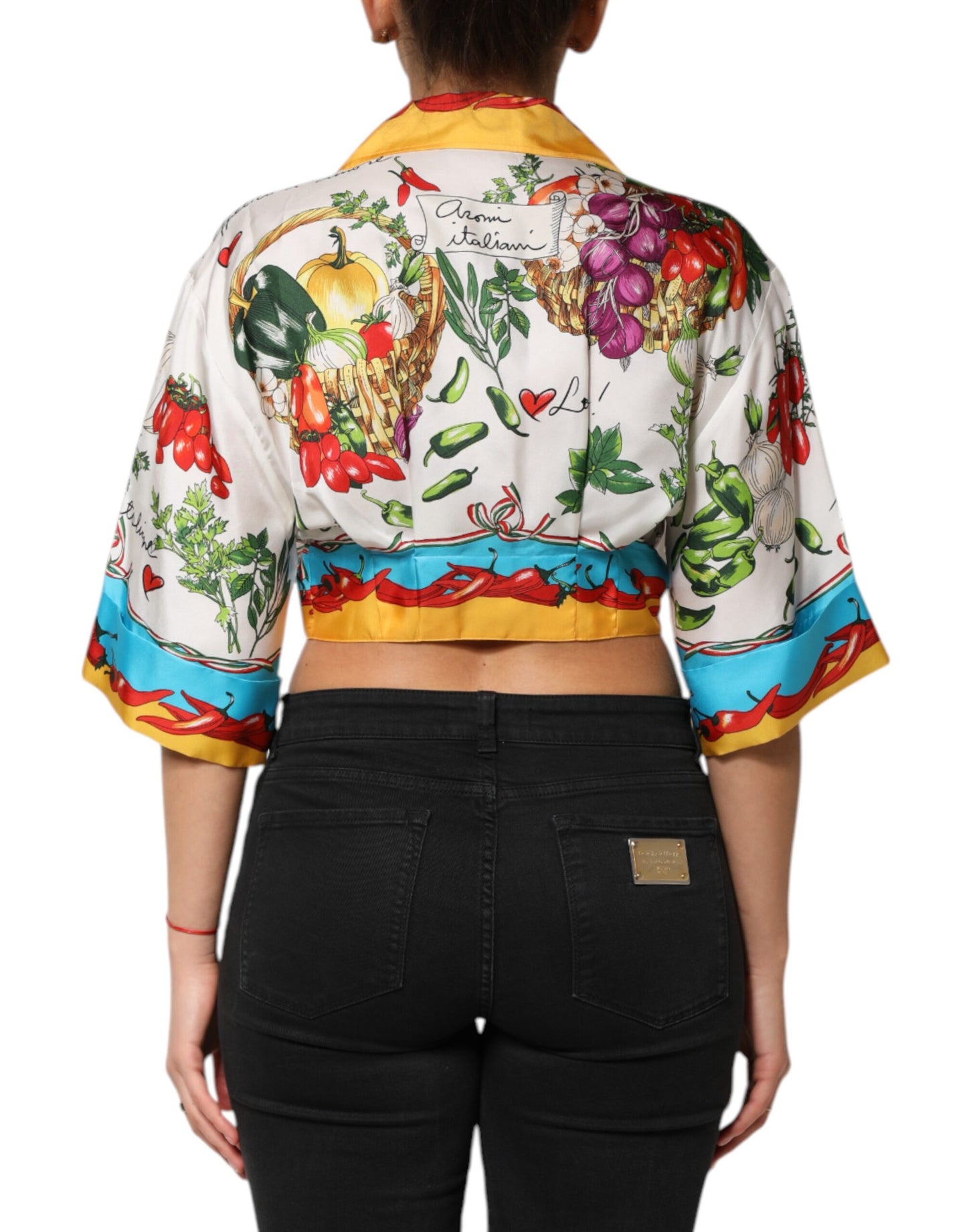 Multicolor Chili Silk Cropped Blouse Top