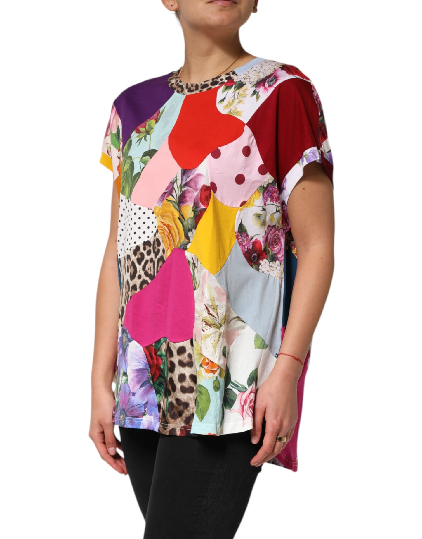 Multicolor Patchwork Cotton Silk Blouse Top